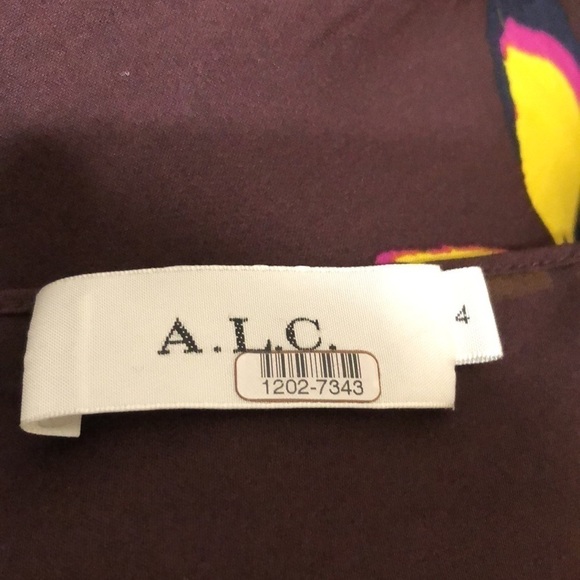 A.L.C Grace Dress Size 4 Dark Brown Silk Floral Cowl Neck Ruched Mini - Picture 8 of 12